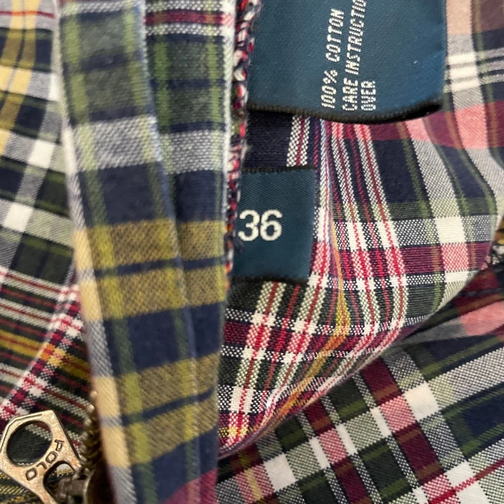 Polo Ralph Lauren Tyler Short Mens 36 Multicolor Plaid Pleated Cotton Madras